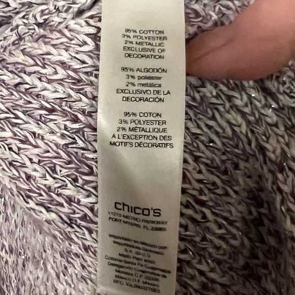 Chico’s Freida fringed open front cardigan in lilac and silver metallic thread - Picture 10 of 11